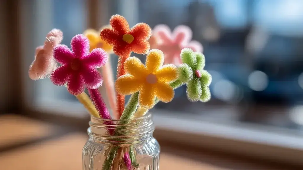 DIY pipe cleaner flowers for beginners used as simple decoration