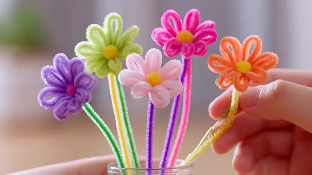 how to make easy pipe cleaner flowers for kids step by step