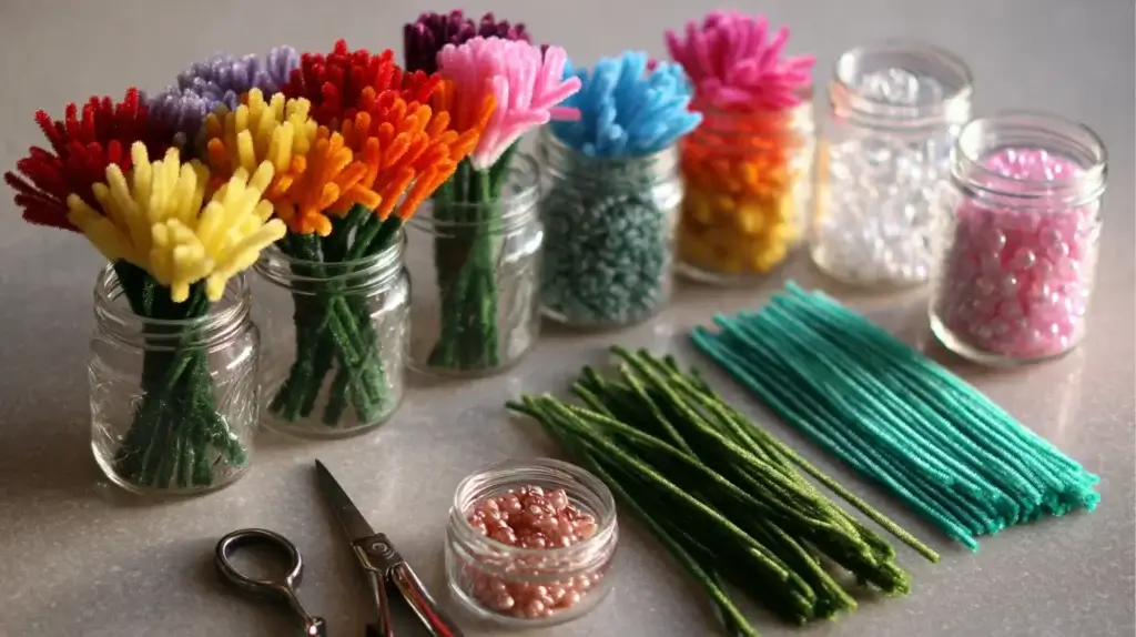 Materials for small pipe cleaner flower arrangements