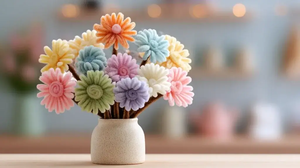 Pipe cleaner flower bouquet decoration for home and DIY displays