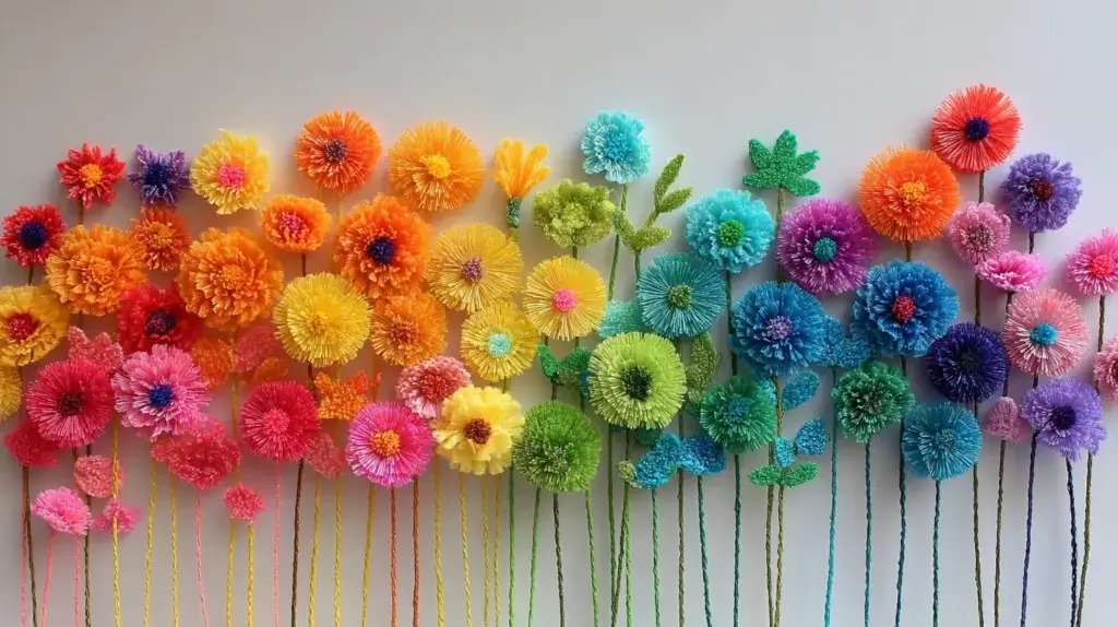 pipe cleaner flower wall decoration ideas for colorful walls