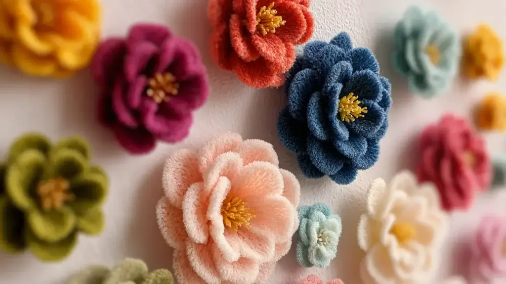pipe cleaner flower wall decoration with colorful handmade flowers