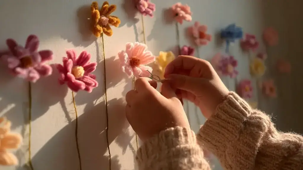 how to make pipe cleaner flower wall decoration step by step