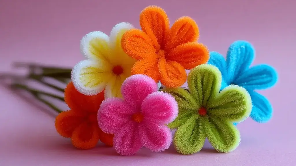 simple pipe cleaner flower ideas for beginners displayed as easy DIY flowers