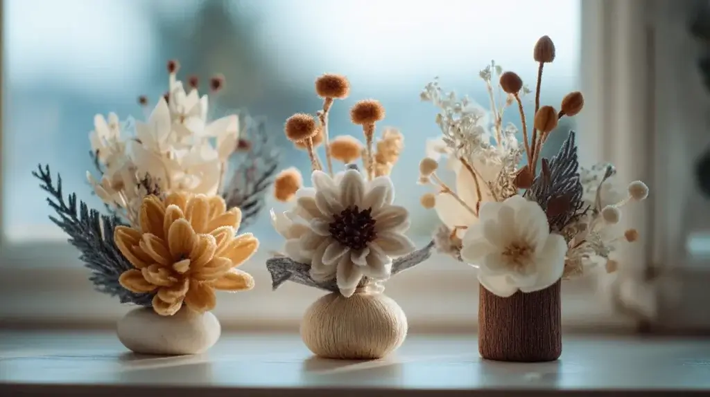 Small pipe cleaner flower arrangements for home styling