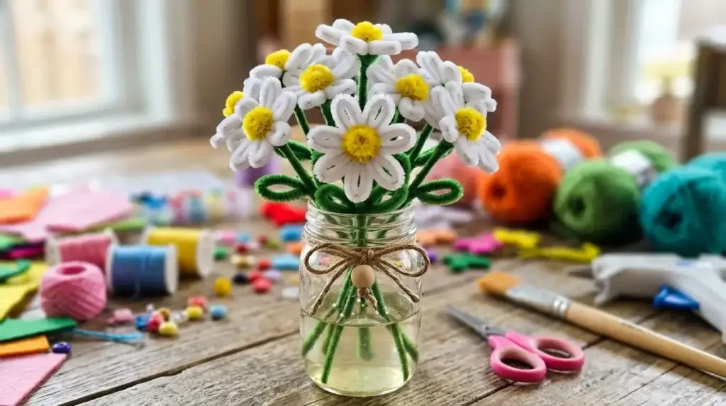 pipe cleaner daisy flower bouquet decoration