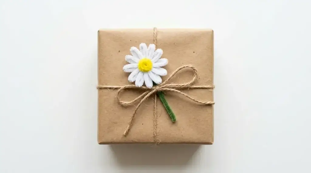 Pipe cleaner daisy flower used as a handmade gift topper