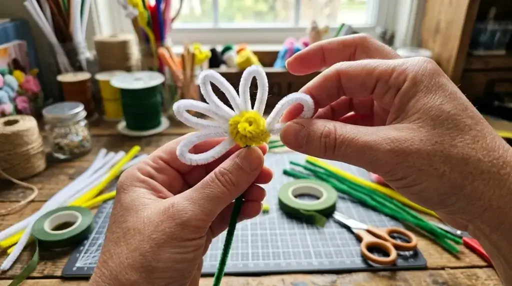 making a pipe cleaner daisy flower step by step