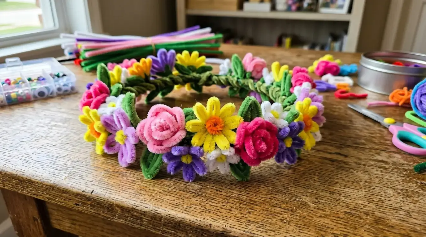 pipe cleaner flower crown DIY craft headband