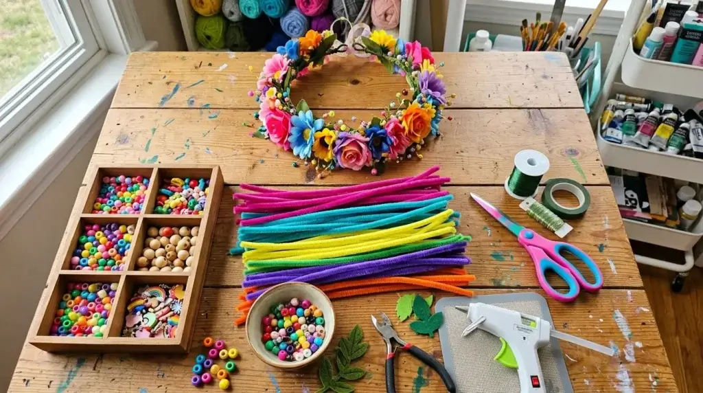 materials for pipe cleaner flower crown craft