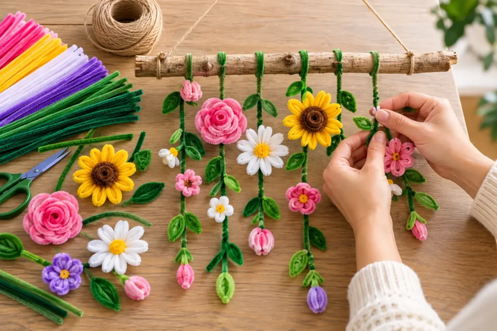 How to make a pipe cleaner wall hanging step by step