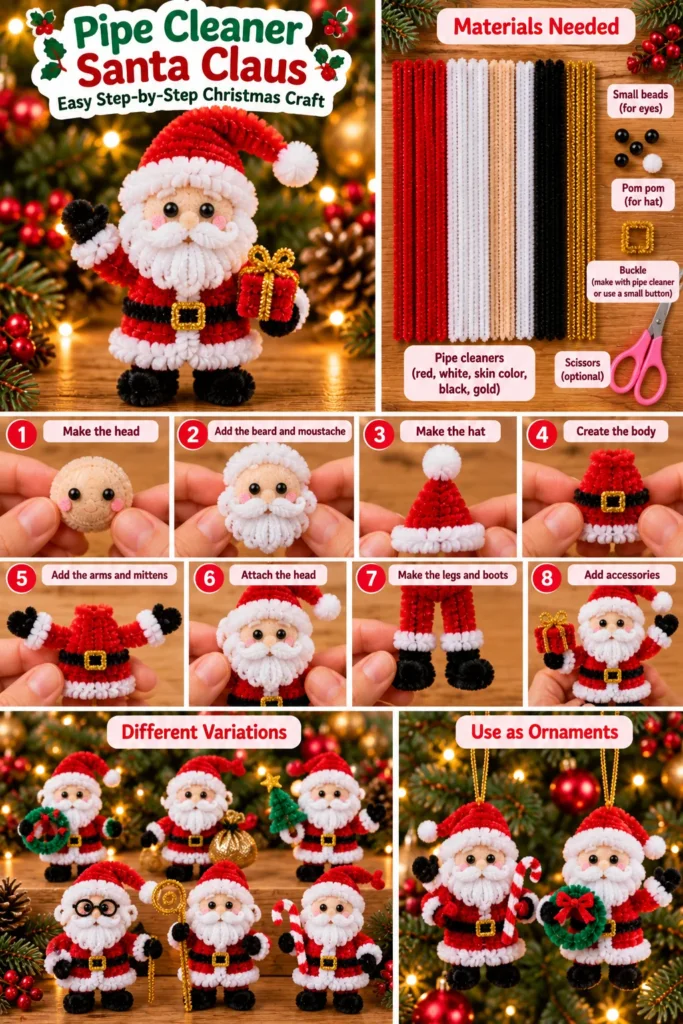 Pipe cleaner Santa Claus easy step-by-step Christmas craft