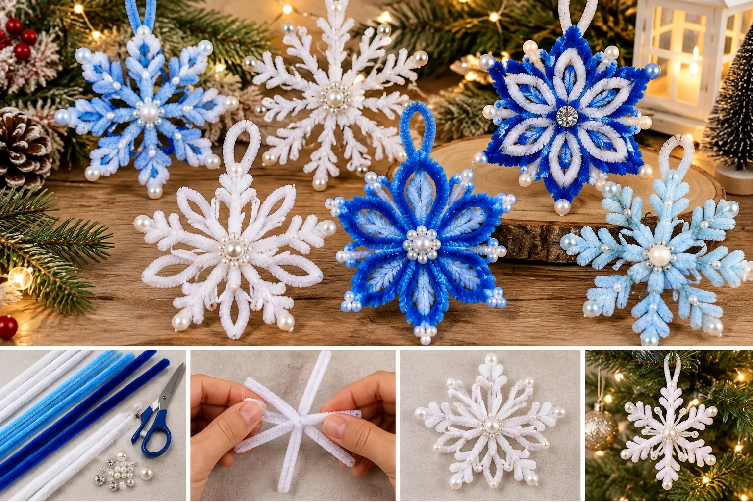 Pipe cleaner snowflake step by step materials and shaping